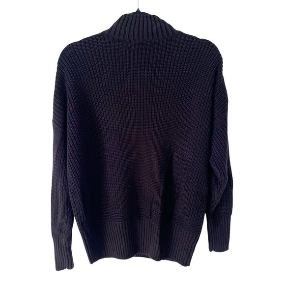 Suzy Shier Black Mock Neck Cable Knit Ribbed Button Long Sleeve Sweater - Picture 2 of 7